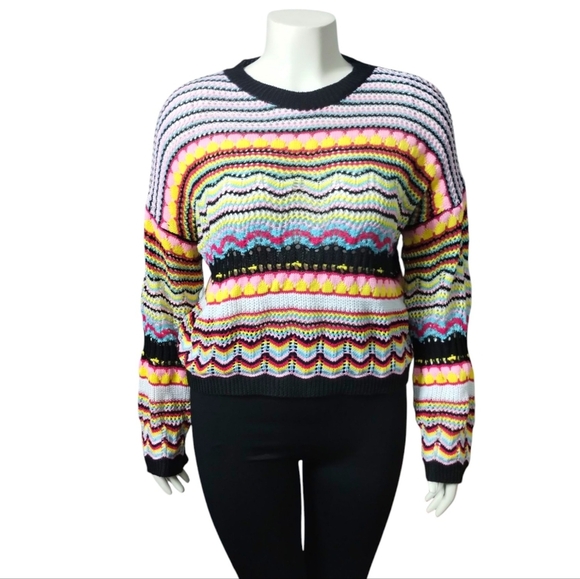 Oversized Women's Rainbow Festival Open Knit Crew‎ Resort Light Sweater size L - Picture 6 of 8